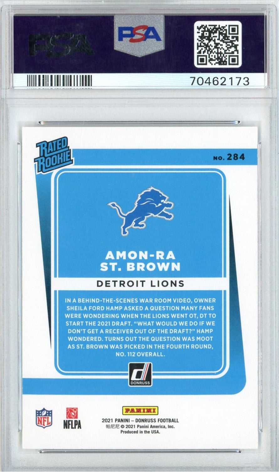 Graded 2021 Panini Donruss Amon-Ra St. Brown #284 Rookie RC Football Card PSA 10 Gem Mint