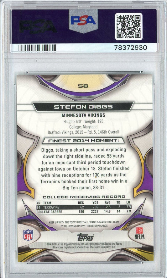 Graded 2015 Topps Finest Stefon Diggs #58 Refractor Rookie RC Football Card PSA 10 Gem Mint