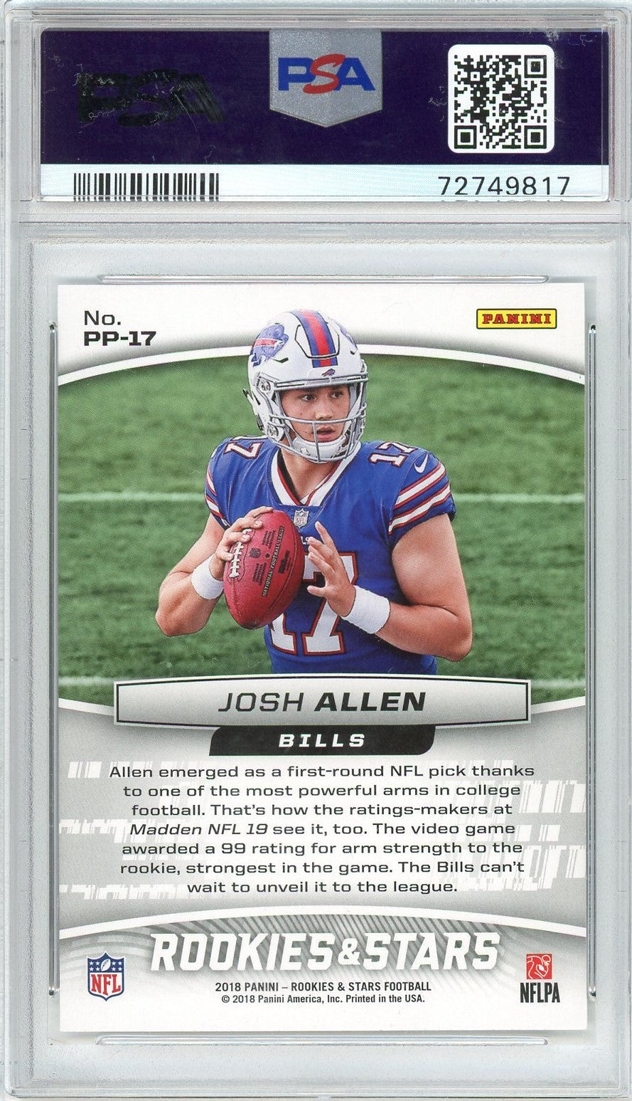Graded 2018 Panini R & S Josh Allen #PP17 Precision Passers Rookie RC Football Card PSA 10 Gem Mint