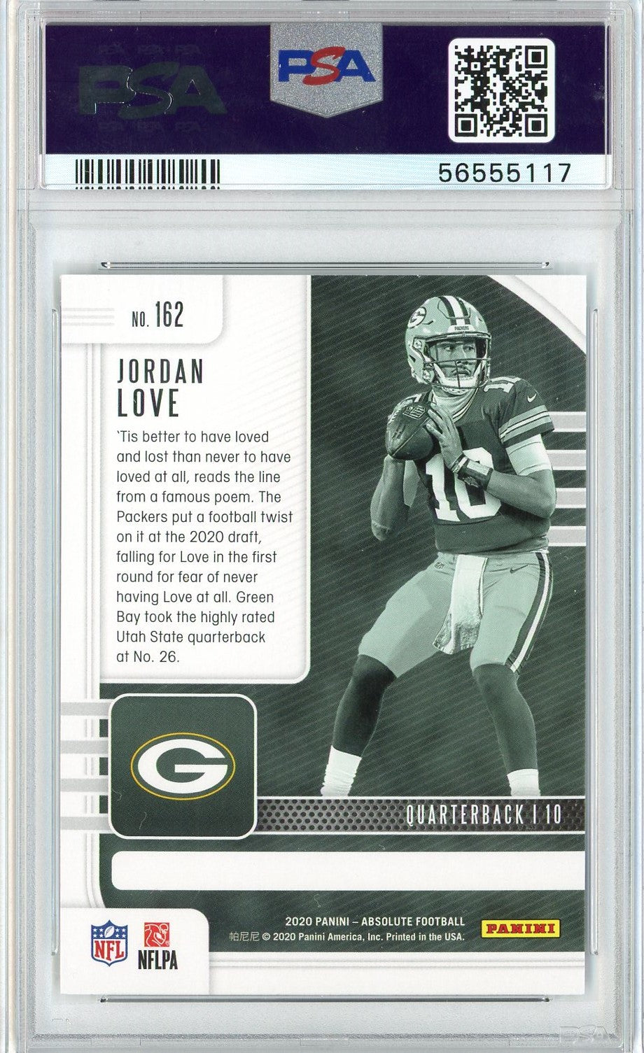 Graded 2020 Panini Absolute Jordan Love #162 Rookie RC Football Card PSA 10 Gem Mint