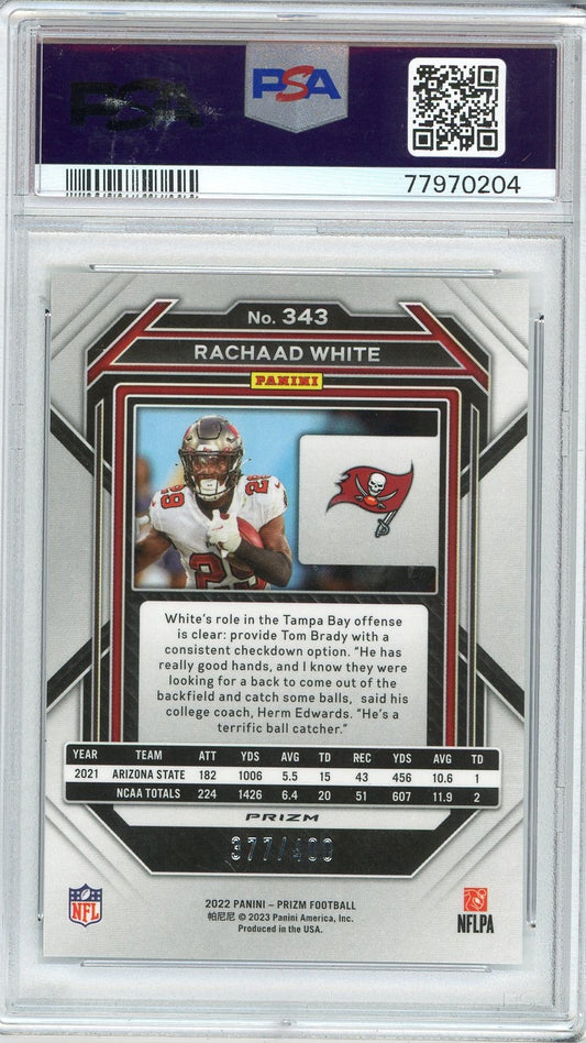 Graded 2022 Prizm Rachaad White #343 Pandora Rookie RC Football Card PSA 10 Gem Mint
