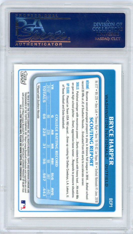 Graded 2011 Bowman Chrome Prospects Bryce Harper #BCP1 Rookie RC Baseball Card PSA 10 Gem Mint