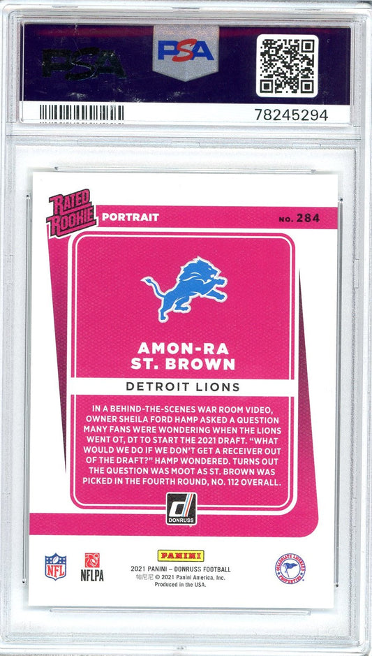 Graded 2021 Panini Donruss Amon-Ra St. Brown #284 Portrait Rookie RC Football Card PSA 10 Gem Mint