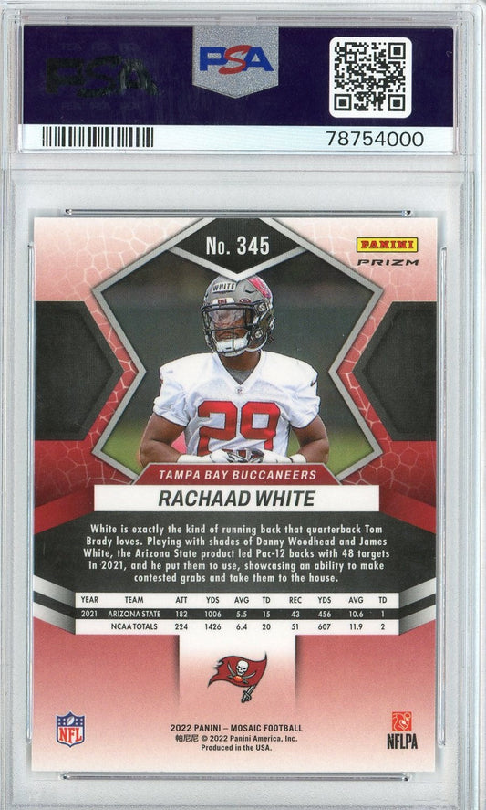 Graded 2022 Mosaic Rachaad White #345 Blue Sparkle Rookie RC Football Card PSA 10 Gem Mint