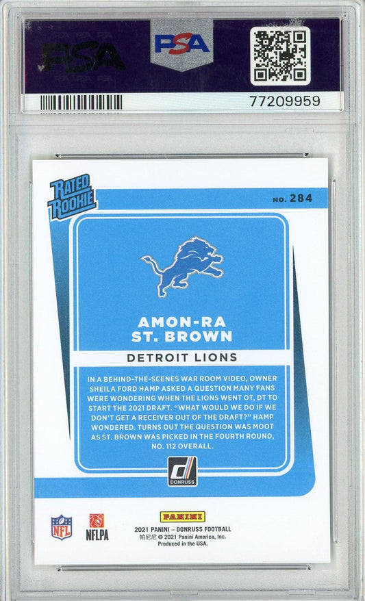 Graded 2021 Panini Donruss Amon-Ra St. Brown #284 Press Proof Premium Rookie RC Football Card PSA 10 Gem Mint