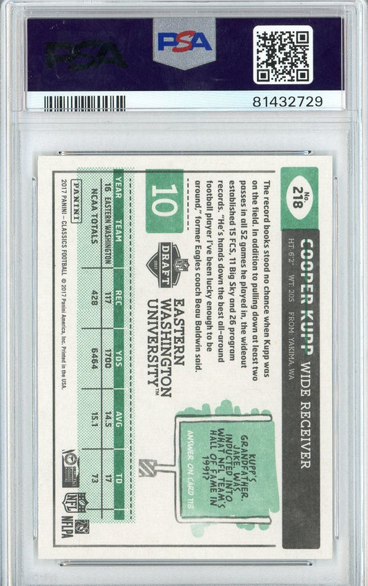 Graded 2017 Panini Classics Cooper Kupp #218 Rookie RC Football Card PSA 10 Gem Mint