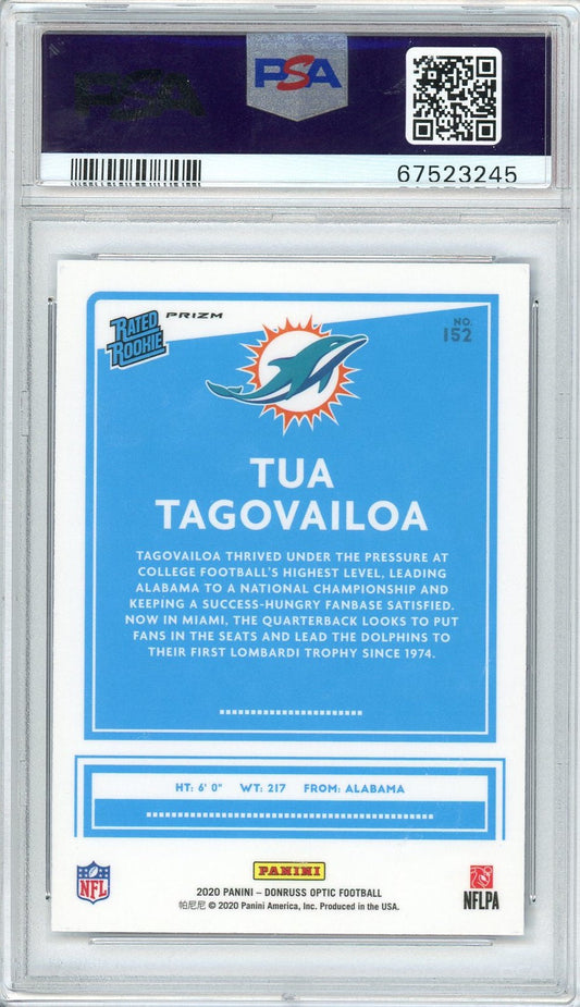 Graded 2020 Panini Donruss Optic Tua Tagovailoa #152 Blue Scope Rookie RC Football Card PSA 10 Gem Mint