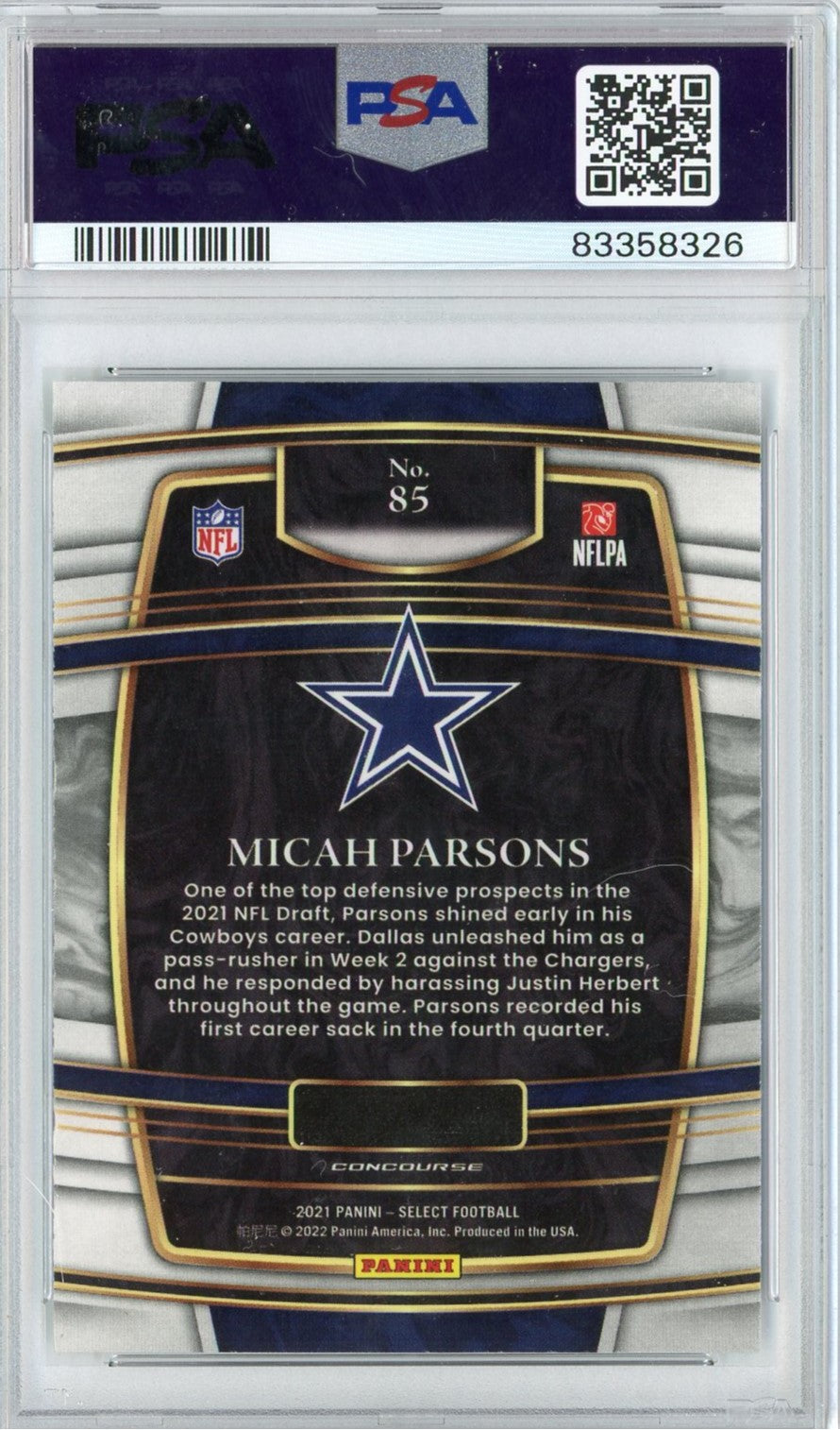 Graded 2021 Panini Select Micah Parsons #85 Rookie RC Football Card PSA 10 Gem Mint
