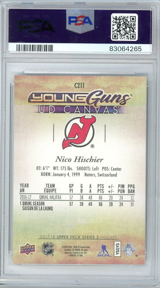 Graded 2017 Upper Deck Canvas Nico Hischier #C211 Rookie RC Hockey Card PSA 10 Gem Mint