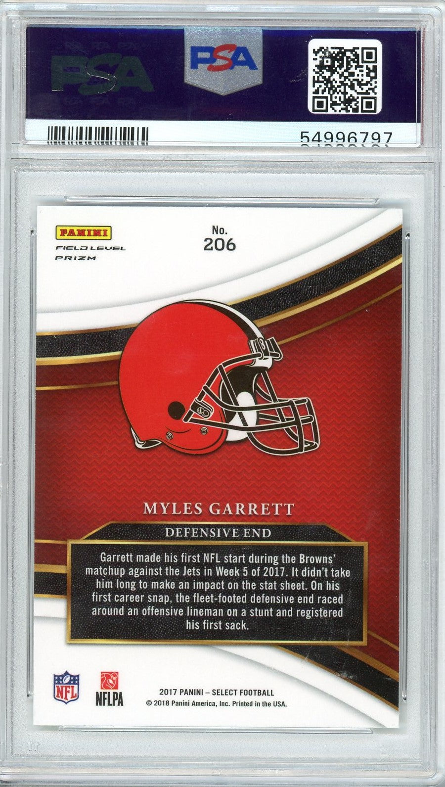 Graded 2017 Panini Select Myles Garrett #206 Silver Prizm Rookie RC Football Card PSA 10 Gem Mint