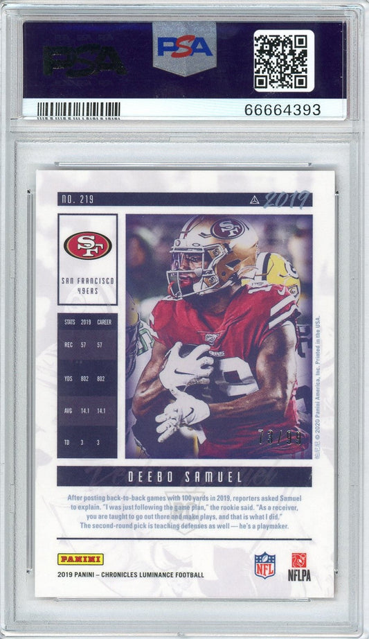 Graded 2019 Panini Chronicles Deebo Samuel #219 Luminance-Red #/99 Rookie RC Football Card PSA 10 Gem Mint