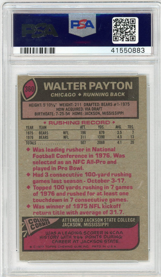 Graded 1977 Topps Walter Payton #360 2nd Year Football Card PSA 6 EX-MT
