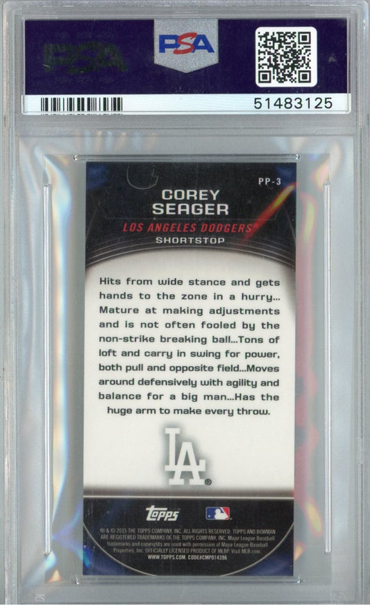 Graded 2015 Topps Bowman Chrome Corey Seager #PP3 Prospects Mini Profile Rookie RC Baseball Card PSA 10 Gem Mint