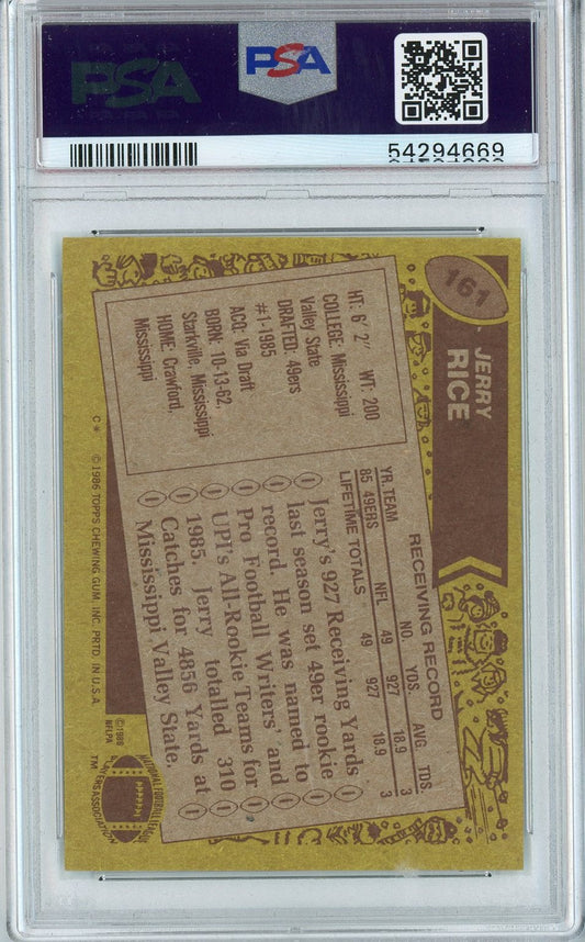 Graded 1986 Topps Jerry Rice #161 Rookie RC Football Card PSA 7 Near Mint