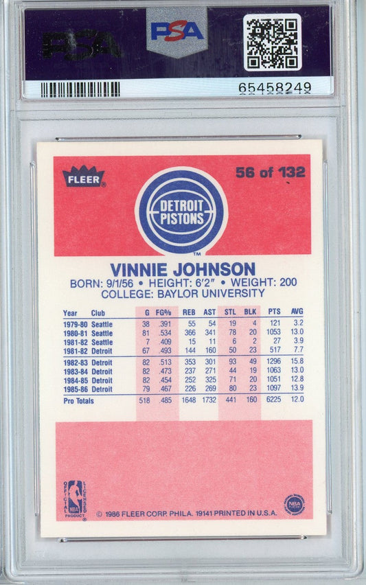 Graded 1986 Fleer Vinnie Johnson #56 Basketball Card PSA 8 NM-MT