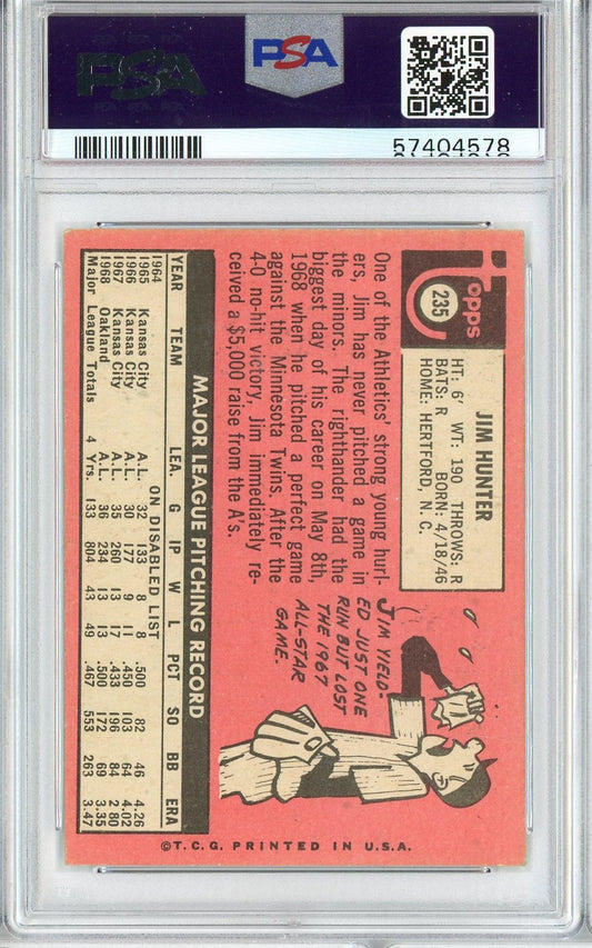 Graded 1969 Topps Jim Catfish Hunter #235 Baseball Card PSA 4 VG-EX