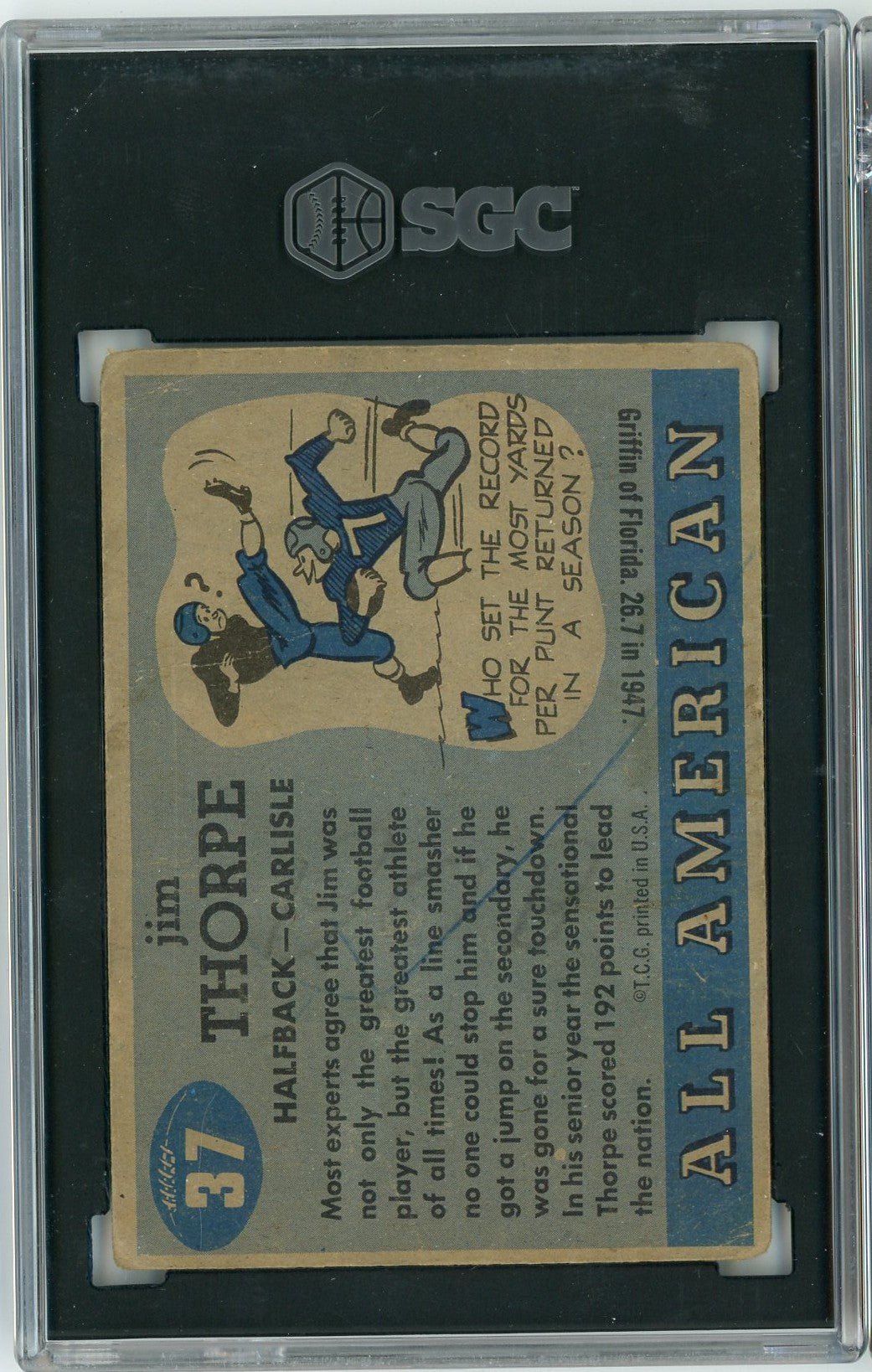 Graded 1955 Topps All American Jim Thorpe #37 Football Card SGC 1