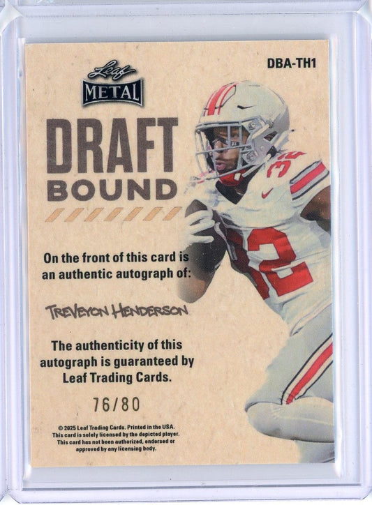 2025 Leaf Metal TreVeyon Henderson #DBATH1 Draft Bound Silver /80 Rookie RC Football Card
