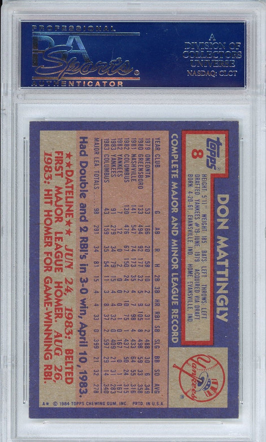 Graded 1984 Topps Don Mattingly #GOYANKS Rookie RC Baseball Card PSA 8 NM-MT