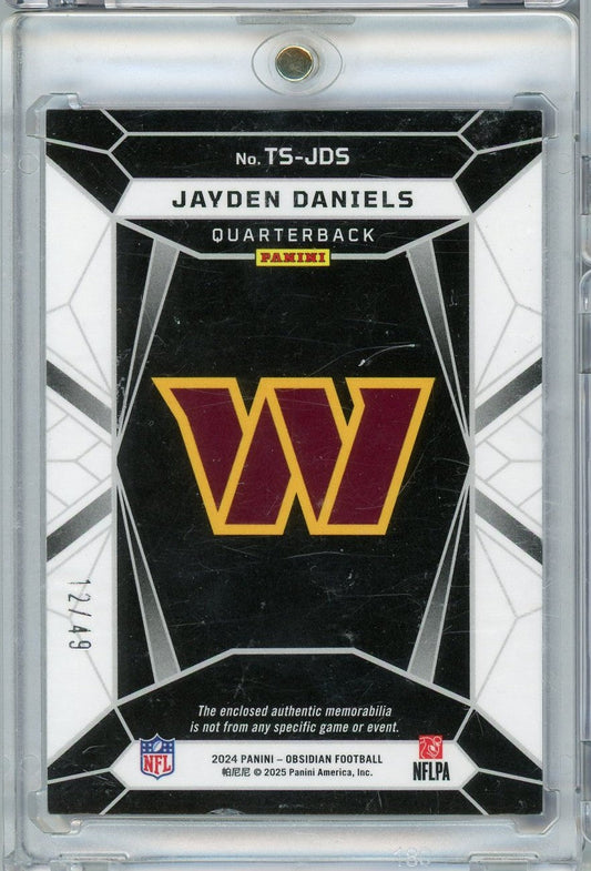 2024 Panini Obsidian Trifecta Jayden Daniels #TS-JDS Triple Relic /49 Rookie RC Football Card