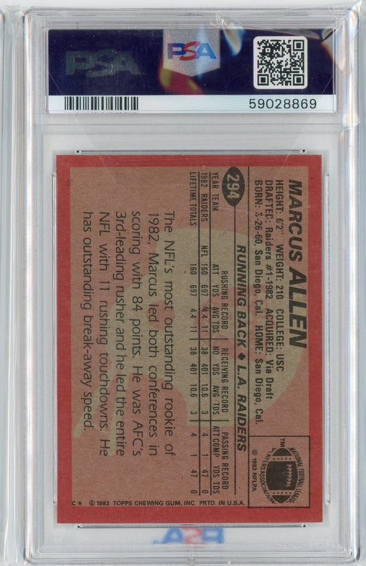 Graded 1983 Topps Marcus Allen #RAIDERS Rookie RC Football Card PSA 8 NM-MT