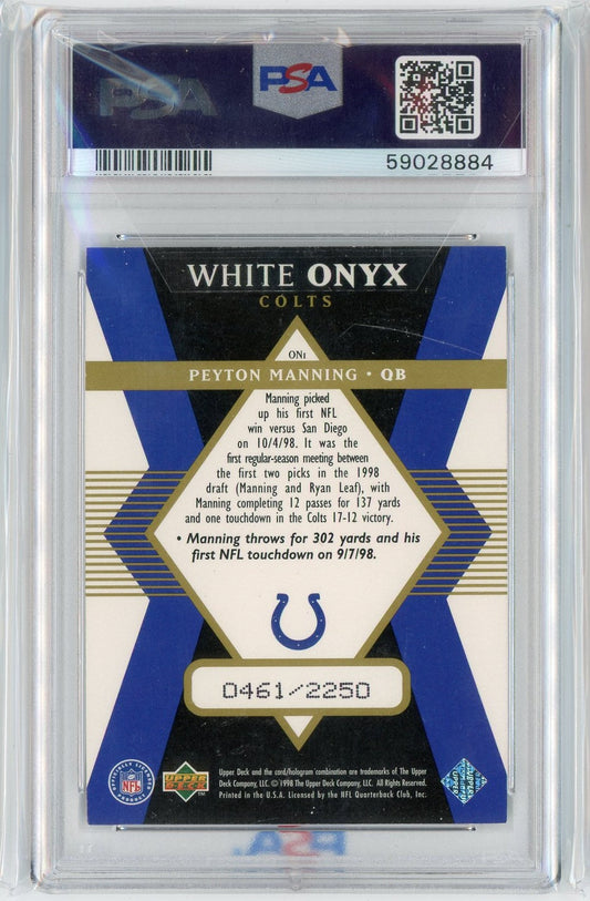 Graded 1998 UD Black Diamond Rookies White Onyx Peyton Manning #ON1 /2250 Rookie RC Football Card PSA 7