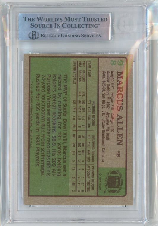 Graded 1984 Topps Marcus Allen #98 2nd Year Football Card BGS Authentic Autograph