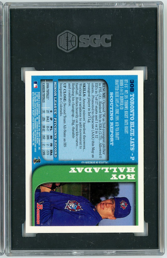 Graded 1997 Bowman Roy Halladay #308 1st Bowman Rookie RC Baseball Card SGC 9 Mint