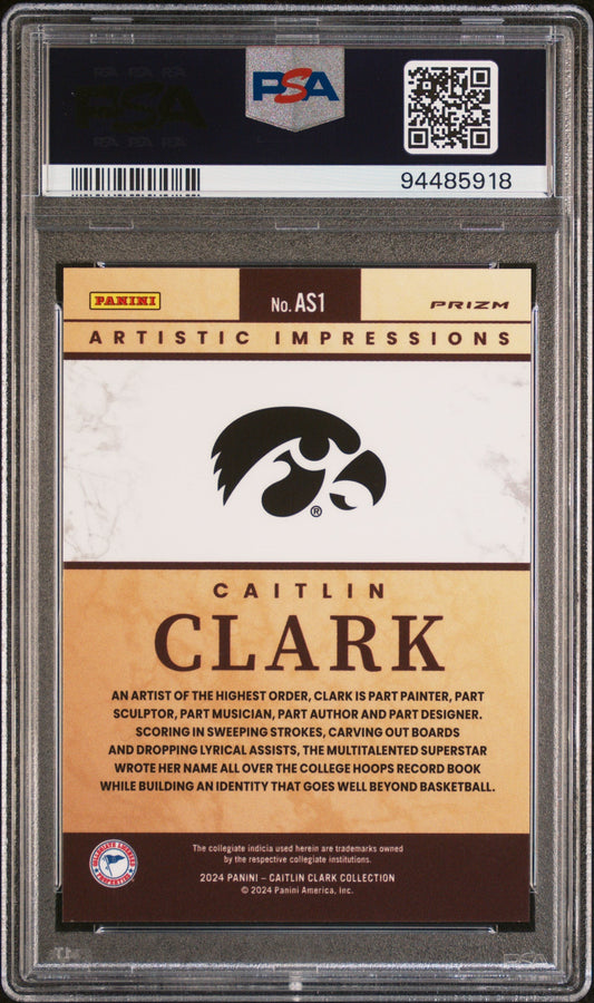 Graded 2024 Panini Caitlin Clark Collection Caitlin Clark #AS1 Artistic Selection Rookie RC Basketball Card PSA 10 Gem Mint