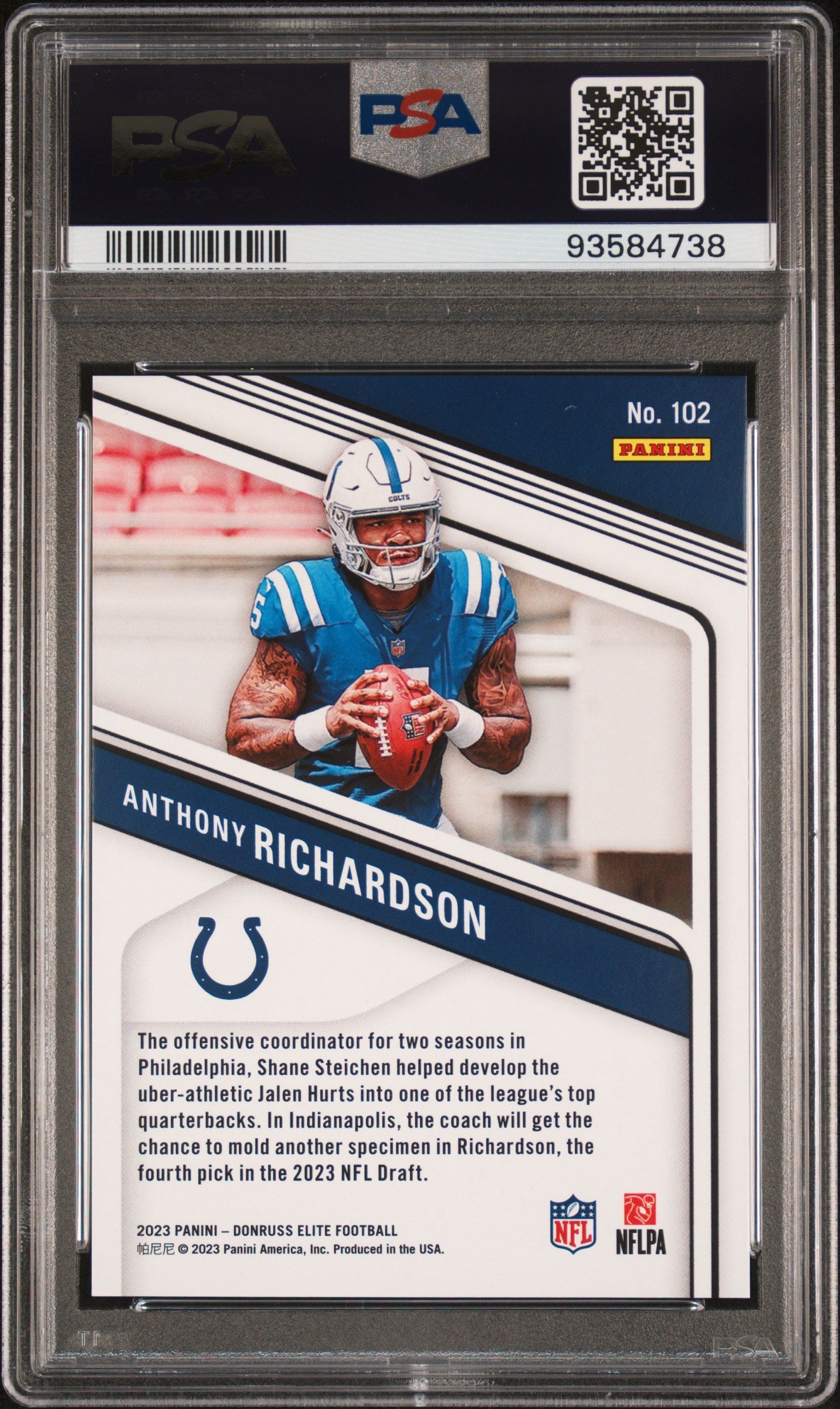 Graded 2023 Panini Donruss Elite Anthony Richardson #102 Status Explosion #/625 Rookie RC Football Card PSA 10 Gem Mint