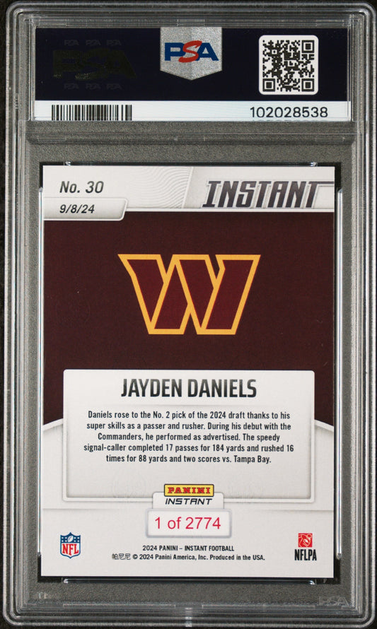 Graded 2024 Panini Instant NFL Jayden Daniels #30 Rookie RC Football Card PSA 10 Gem Mint