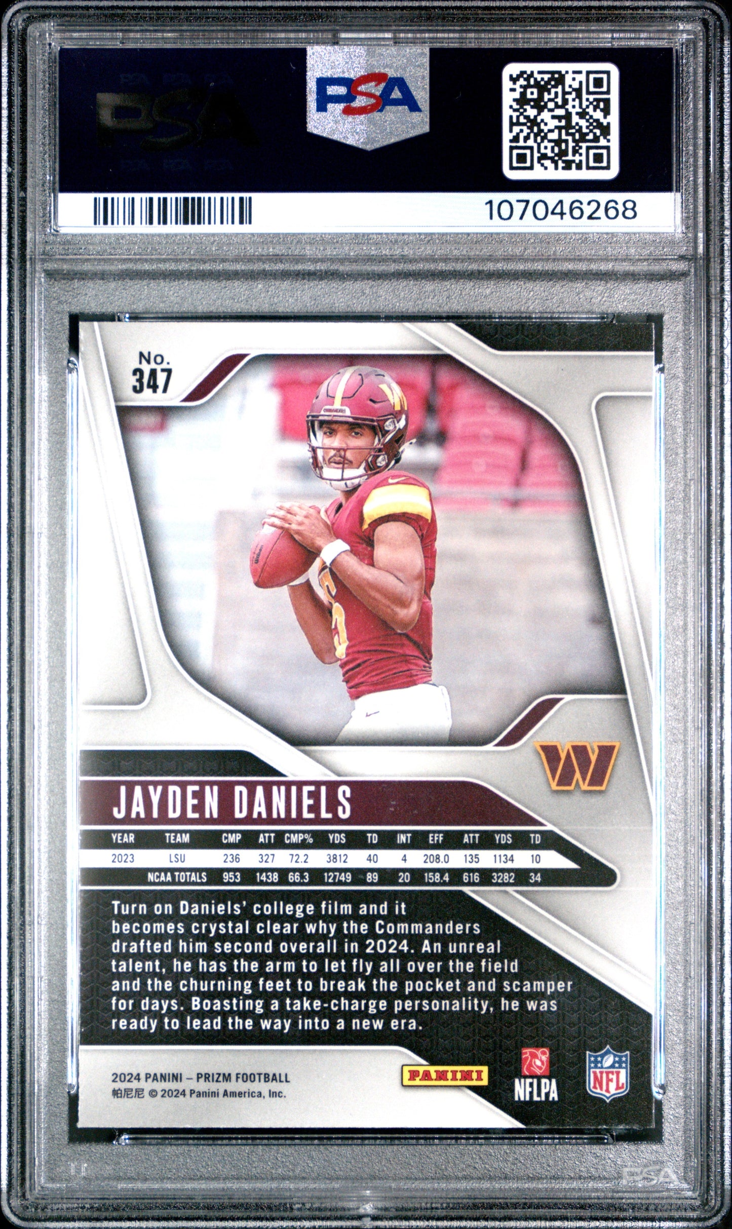 Graded 2024 Panini Prizm Jayden Daniels #347 Rookie RC Football Card PSA 10 Gem Mint