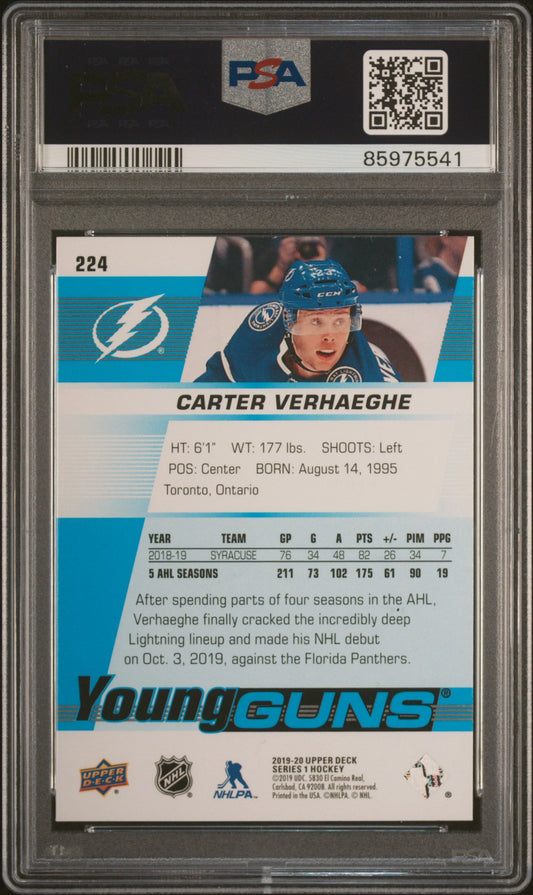 Graded 2019 Upper Deck Youngguns Carter Verhaeghe #224 Rookie RC Hockey Card PSA 10 Gem Mint