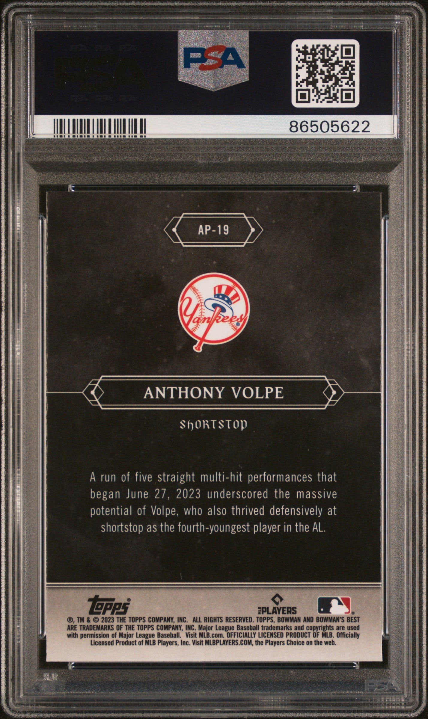 Graded 2023 Topps Bowmans Best Anthony Volpe #AP19 Astral Projections Rookie RC Baseball Card PSA 10 Gem Mint