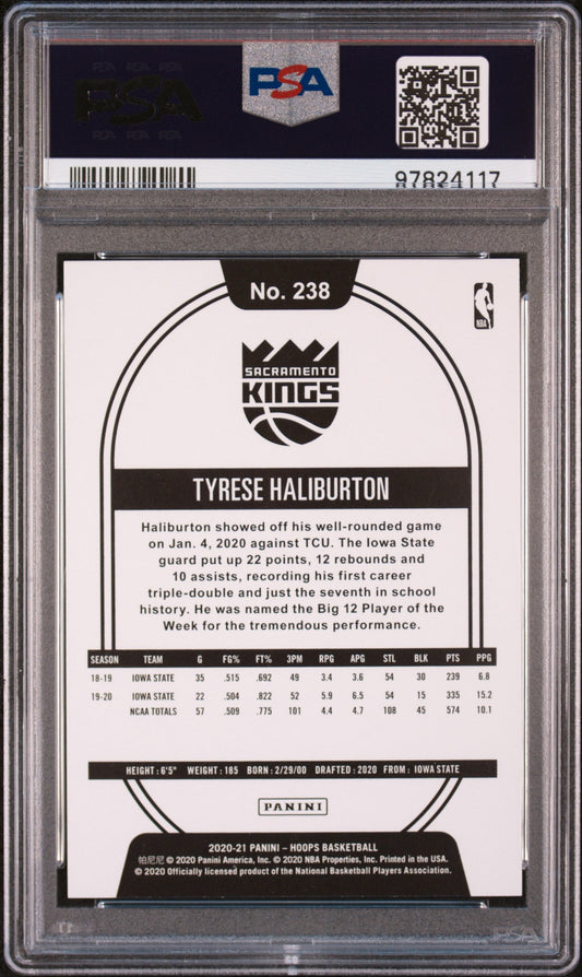 Graded 2020-21 Panini Hoops Tyrese Haliburton #238 Winter Rookie RC Basketball Card PSA 10 Gem Mint
