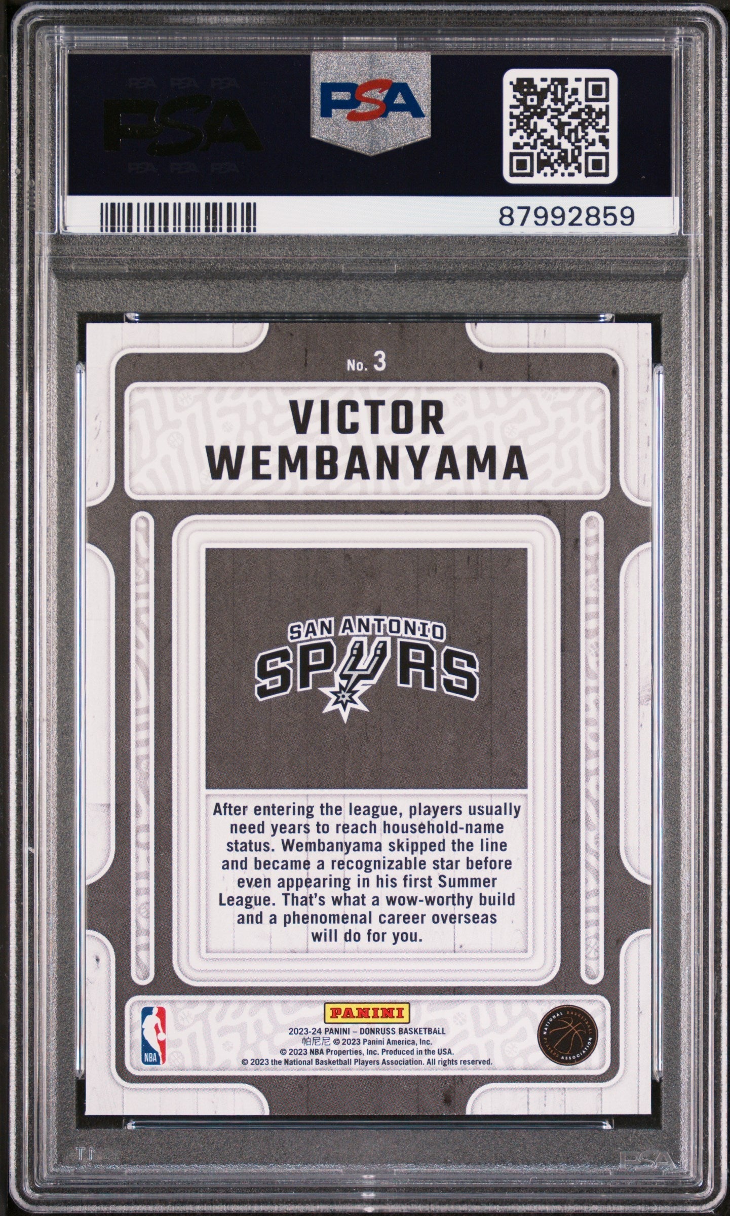 Graded 2023 Panini Donruss Victor Wembanyama #3 Hardwood Masters Rookie RC Basketball Card PSA 10 Gem Mint
