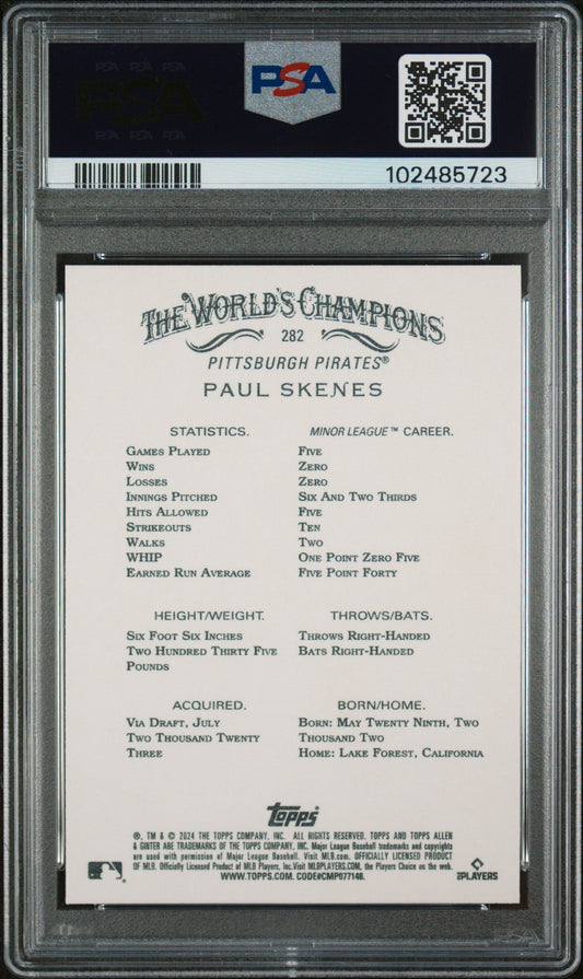 Graded 2024 Topps Allen & Ginter Paul Skenes #282 Rookie RC Baseball Card PSA 10 Gem Mint