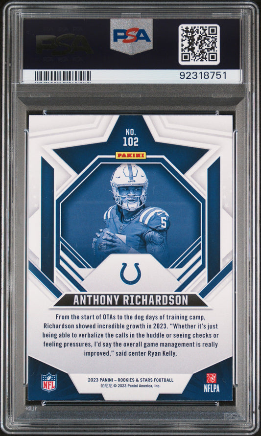 Graded 2023 Panini Rookies & Stars Anthony Richardson #102 Rookie RC Football Card PSA 10 Gem Mint