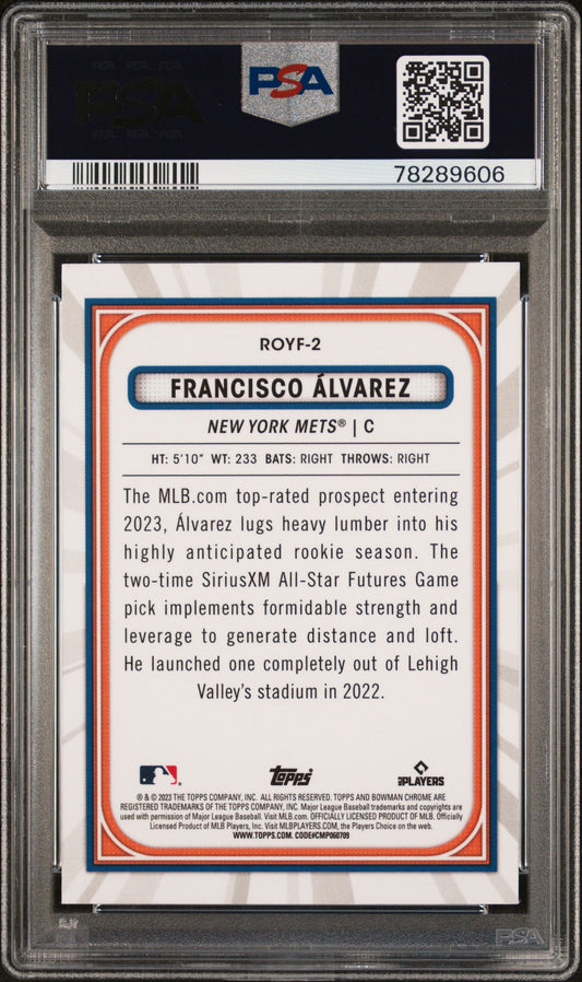 Graded 2023 Topps Bowman Francisco Alvarez #ROYF2 Rookie of the Year Favorites Rookie RC Baseball Card PSA 10 Gem Mint