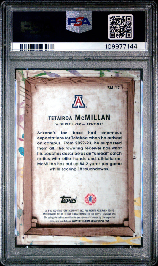 Graded 2024 Topps Bowman Best University Tetairoa McMillan #BM17 Bowman Masterpieces Rookie RC Football Card PSA 10 Gem Mint