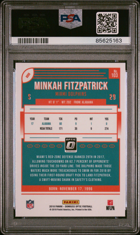 Graded 2018 Panini Donruss Optic Minkah Fitzpatrick #103 Rookie RC Football Card PSA 10 Gem Mint