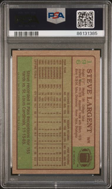 Graded 1984 Topps Steve Largent #196 Football Card PSA 9 Mint