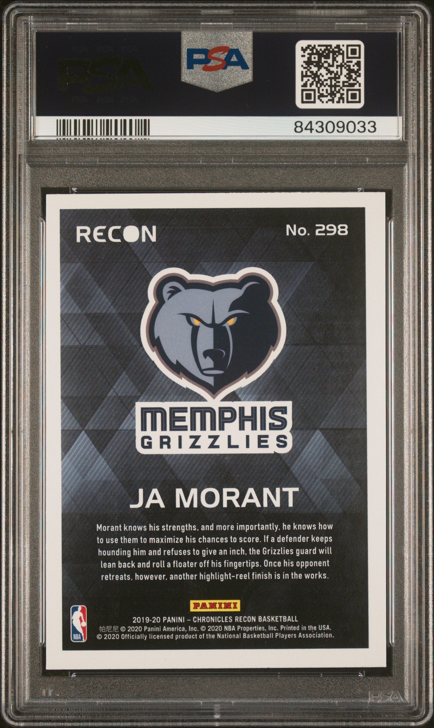 Graded 2019 Panini Chronicles Ja Morant #298 Pink Rookie RC Basketball Card PSA 10 Gem Mint