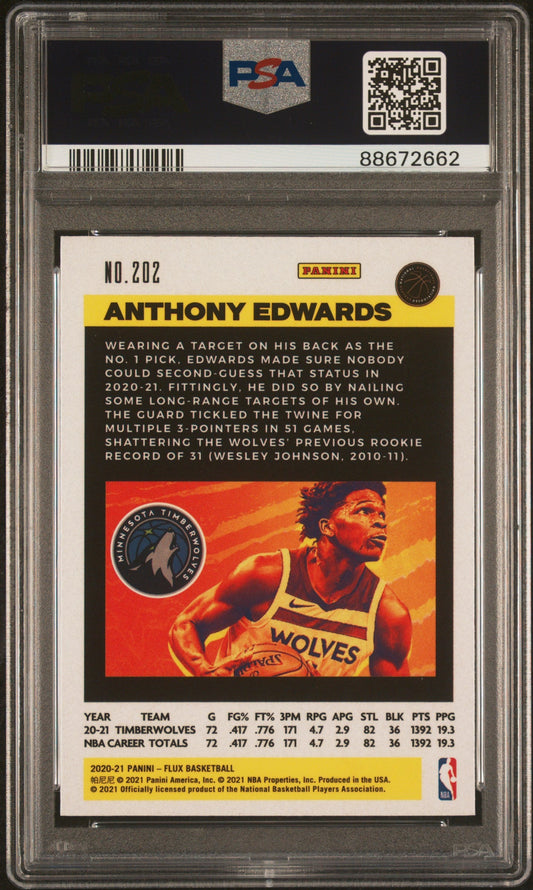 Graded 2020 Panini Flux Anthony Edwards #202 Rookie RC Basketball Card PSA 10 Gem Mint