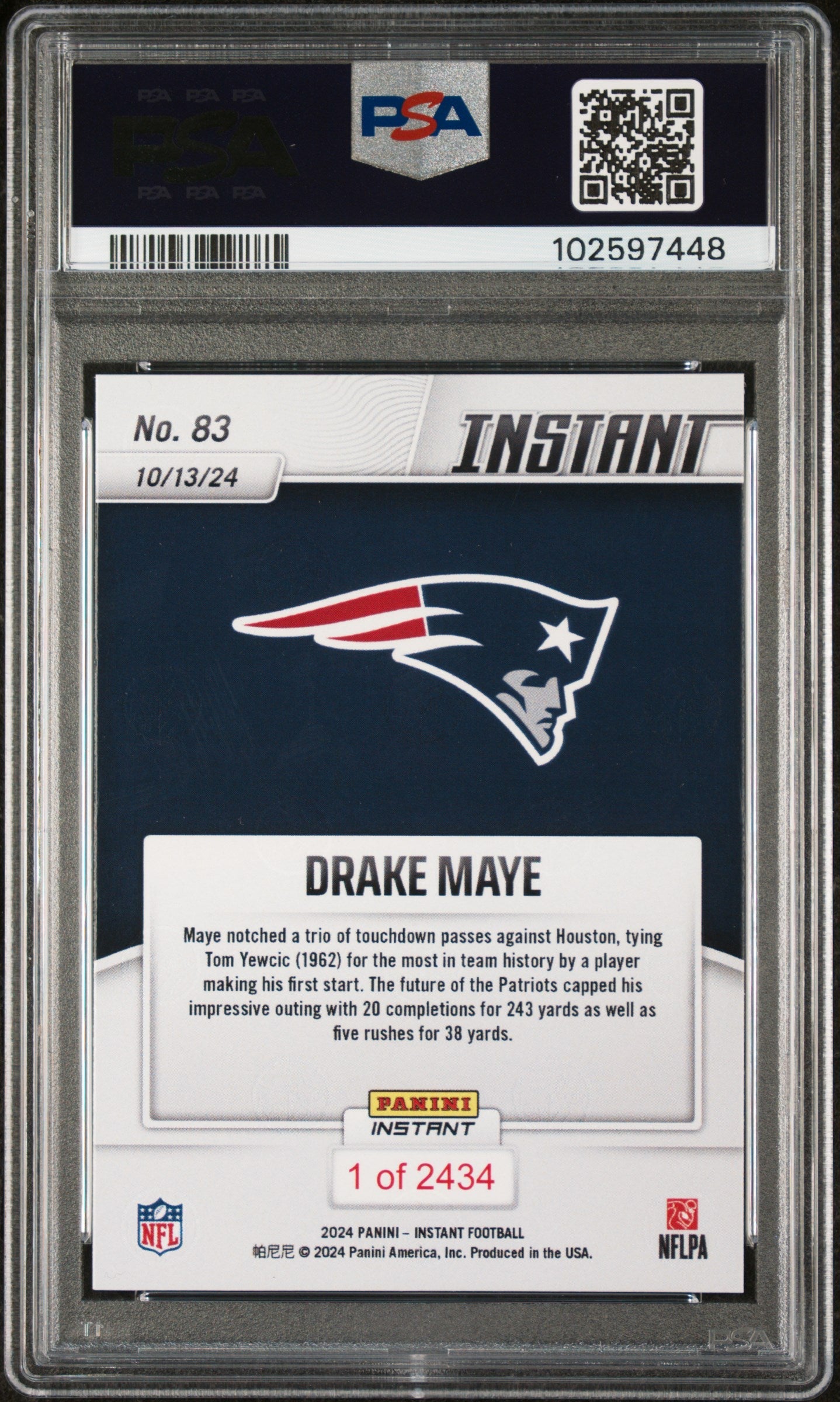 Graded 2024 Panini Instant NFL Drake Maye #83 Rookie RC Football Card PSA 10 Gem Mint