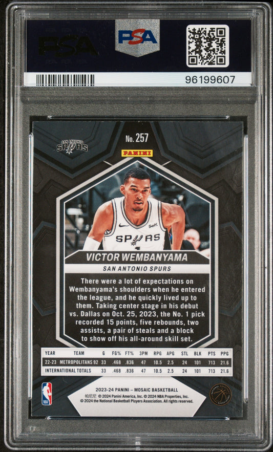 Graded 2023 Panini Mosaic Victor Wembanyama #257 Rookie RC Basketball Card PSA 10 Gem Mint