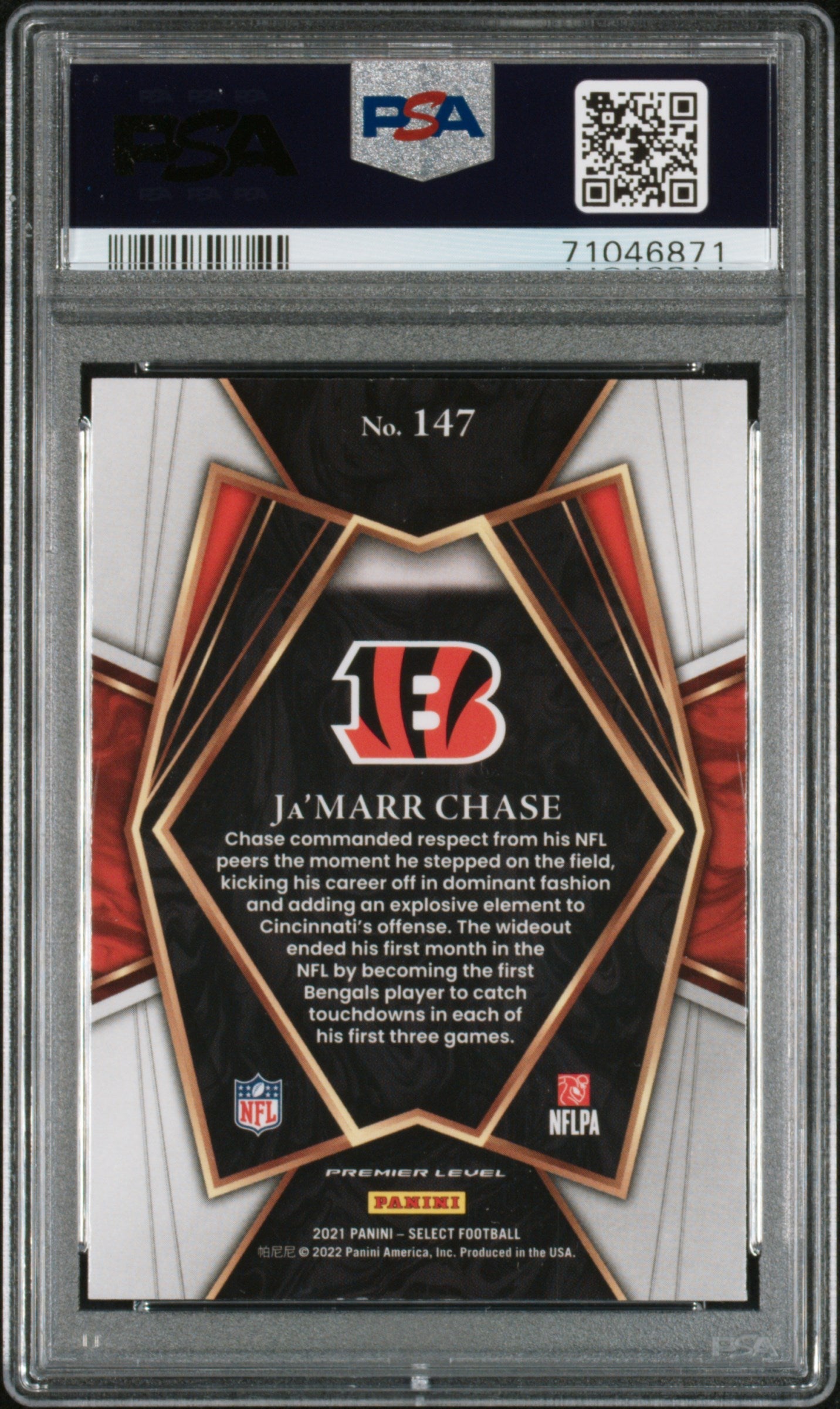Graded 2021 Panini Select Ja'Marr Chase #147 Rookie RC Football Card PSA 10 Gem Mint