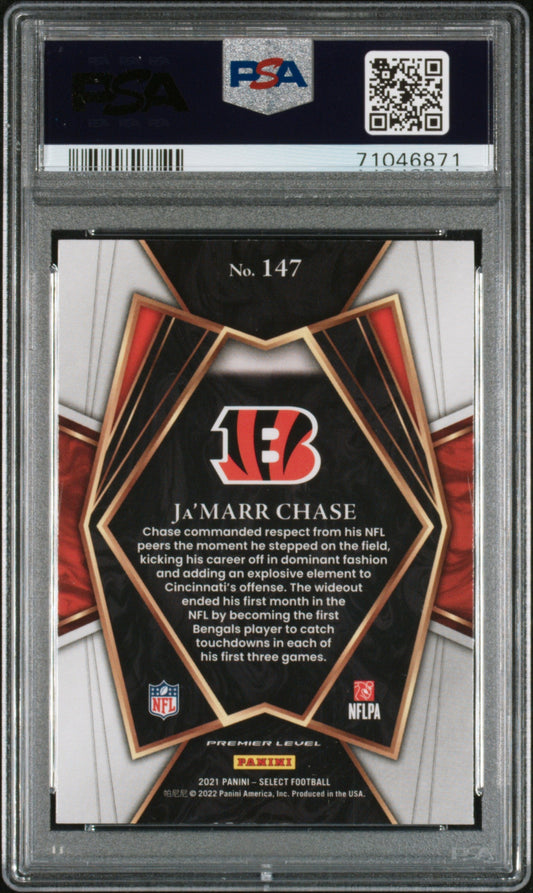 Graded 2021 Panini Select Ja'Marr Chase #147 Rookie RC Football Card PSA 10 Gem Mint