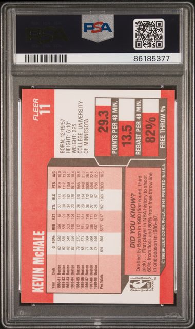 Graded 1989 Fleer Kevin McHale #11 Basketball Card PSA 10 Gem Mint