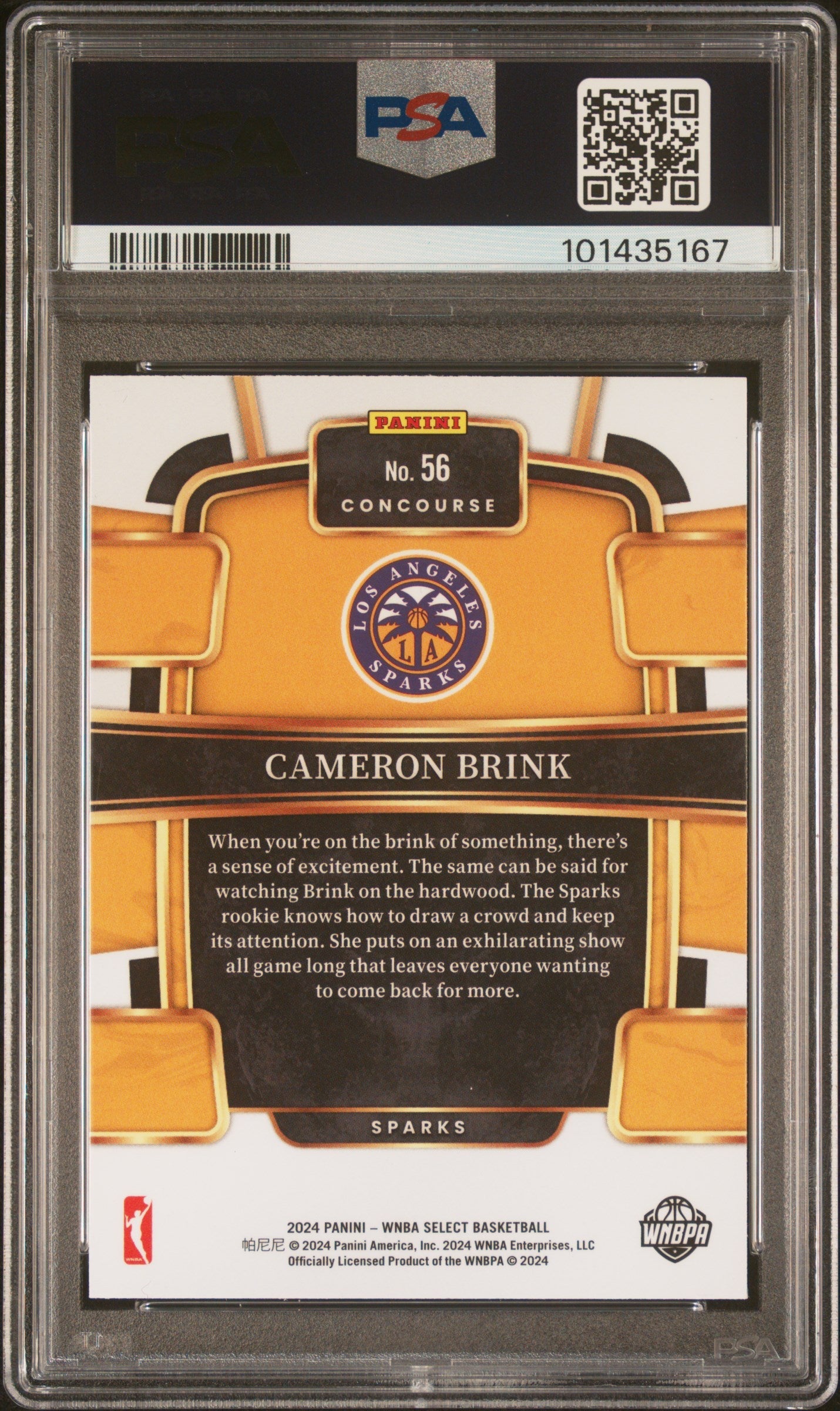 Graded 2024 Panini Select WNBA Cameron Brink #56 Rookie RC Basketball Card PSA 10 Gem Mint